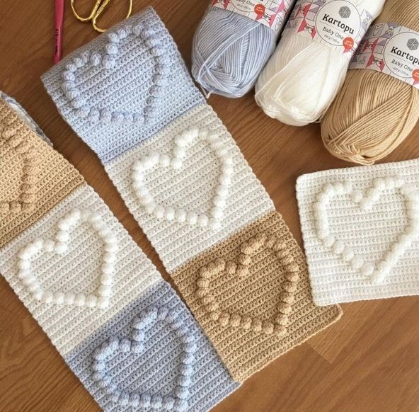 Popcorn Heart Blanket Crochet Fashion